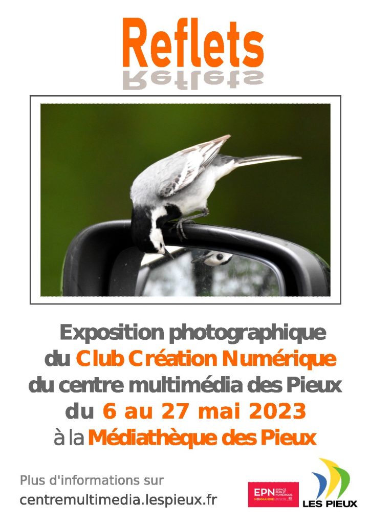 Affiche de l'exposition  de photographies "Reflets" du club Création Numérique du centre multimédia des Pieux.